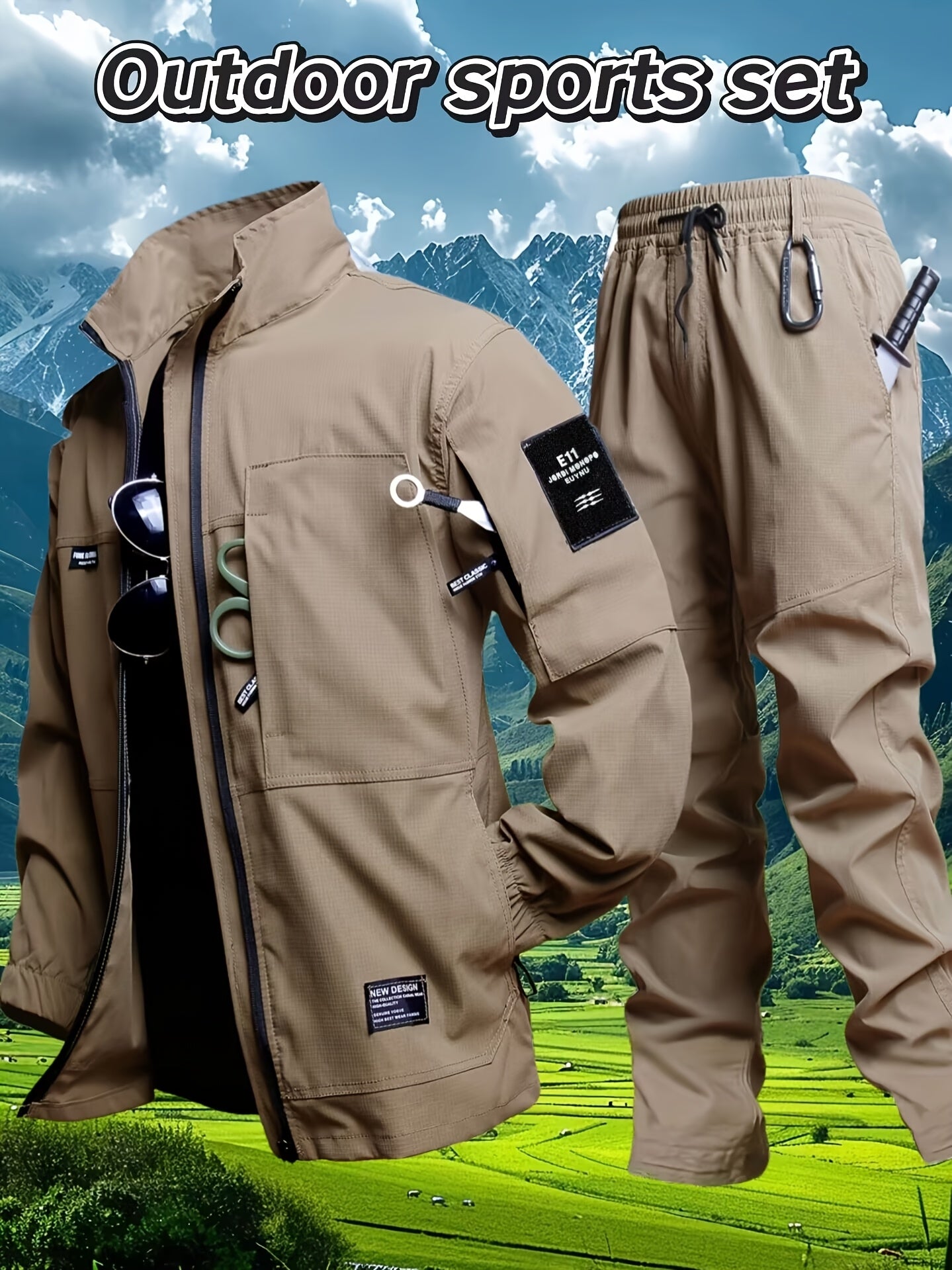 Men's Outdoor Softshell Jacket & Cargo Pants Set for Spring/Fall
