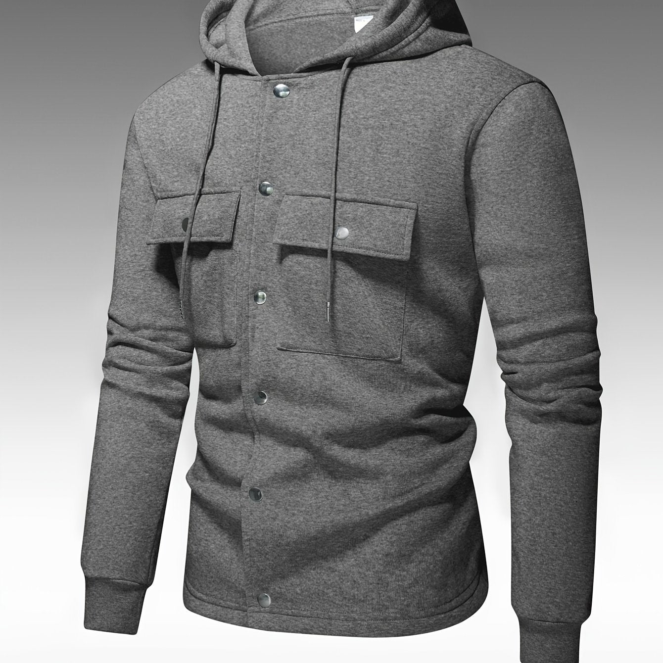 Men's Heavy-Duty Hooded Sweatshirt with Full-Zip Front & Utility Pockets - Olive Green Tactical-Style Outdoor Jacket, Long Sleeve Casual Pullover for Hiking, Camping, Casual Attire - Spring/Fall Layering Essential (Regular Fi