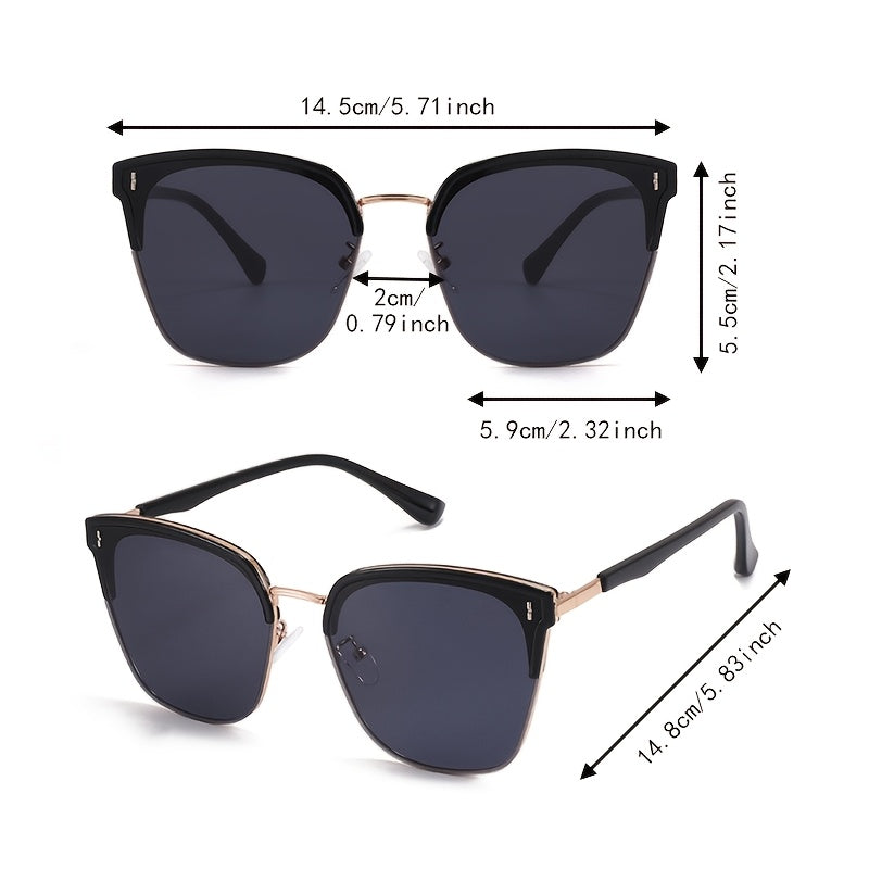 Men's & Women's Metal Half-Frame Rectangle Glasses with Brow Bar