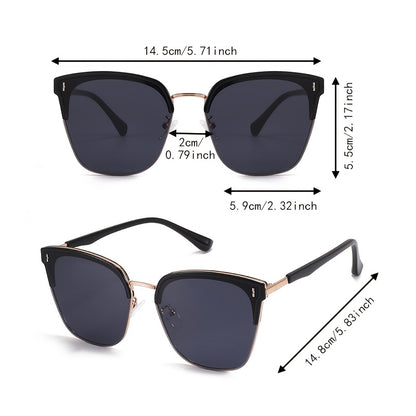 Men's & Women's Metal Half-Frame Rectangle Glasses with Brow Bar