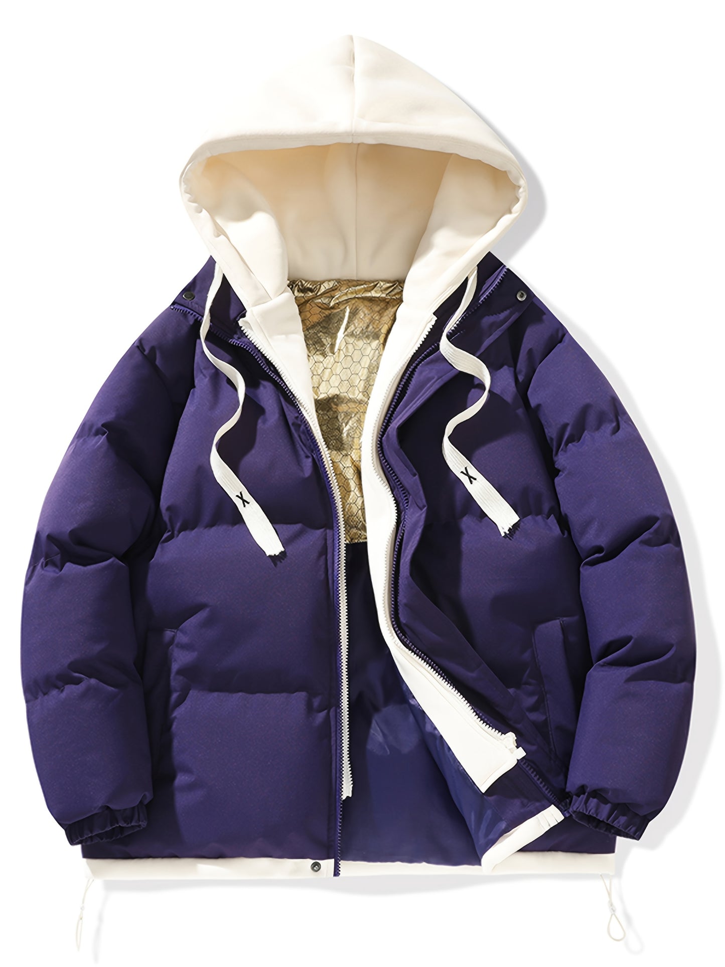 Կանացի բաց կապույտ, գլխարկով փքված բաճկոն - հարմարավետ, բրդյա ծածկույթով ձմեռային վերարկու՝ լարերով, առօրյա ոճ՝ ցուրտ եղանակի համար, ձմեռային վերարկու