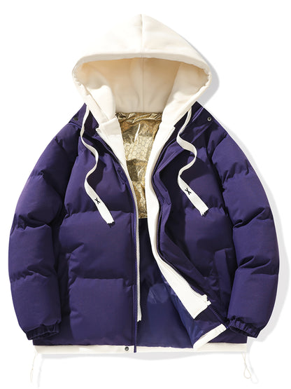 Կանացի բաց կապույտ, գլխարկով փքված բաճկոն - հարմարավետ, բրդյա ծածկույթով ձմեռային վերարկու՝ լարերով, առօրյա ոճ՝ ցուրտ եղանակի համար, ձմեռային վերարկու