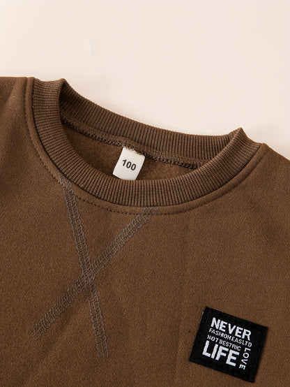 Աշնանային ձմեռային նոր, հաստ, կլոր վզով սվիտեր, երկար թևքերով, 3 գույնանի, պատչվորք, խաչաձև նախշերով, տառերով պատչ, տաք, հարմարավետ, առօրյա, բազմակողմանի սպորտային տաբատ, 2 հատանոց հավաքածու, DONABEBE, բացօթյա օգտագործման համար