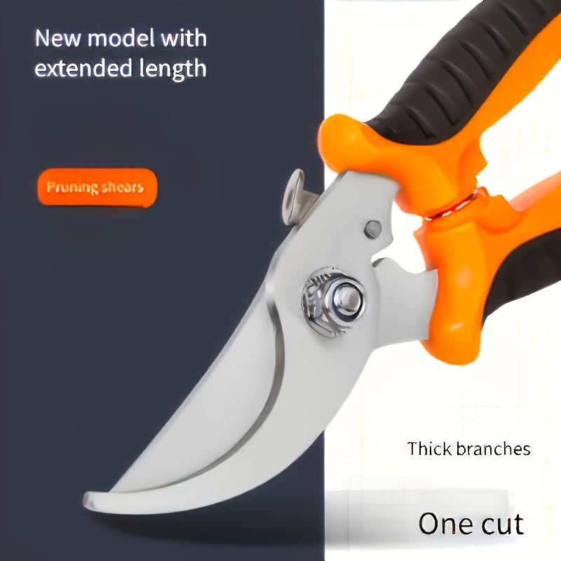 Heavy-Duty Professional Stainless Steel Pruner with Comfort Grip, Multi-Functional Garden Shears and Secateurs - Non-Slip Ergonomic Design for Effortless Spring Assisted Opening & Closing; Sharp Blades Cut Thick Branches With
