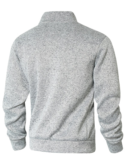 Men's Sporty Full-Zip Stand Collar Sweatshirt - Long Sleeve Casual Pullover with Neon Green Accents, Solid Color Non-Stretch Fabric, Regular Fit for Fall Winter