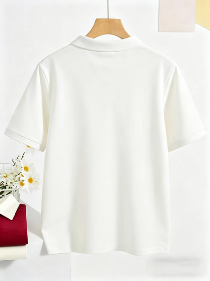 Women's Casual Polo Shirt in Solid Colors for Spring and Summer - ayq