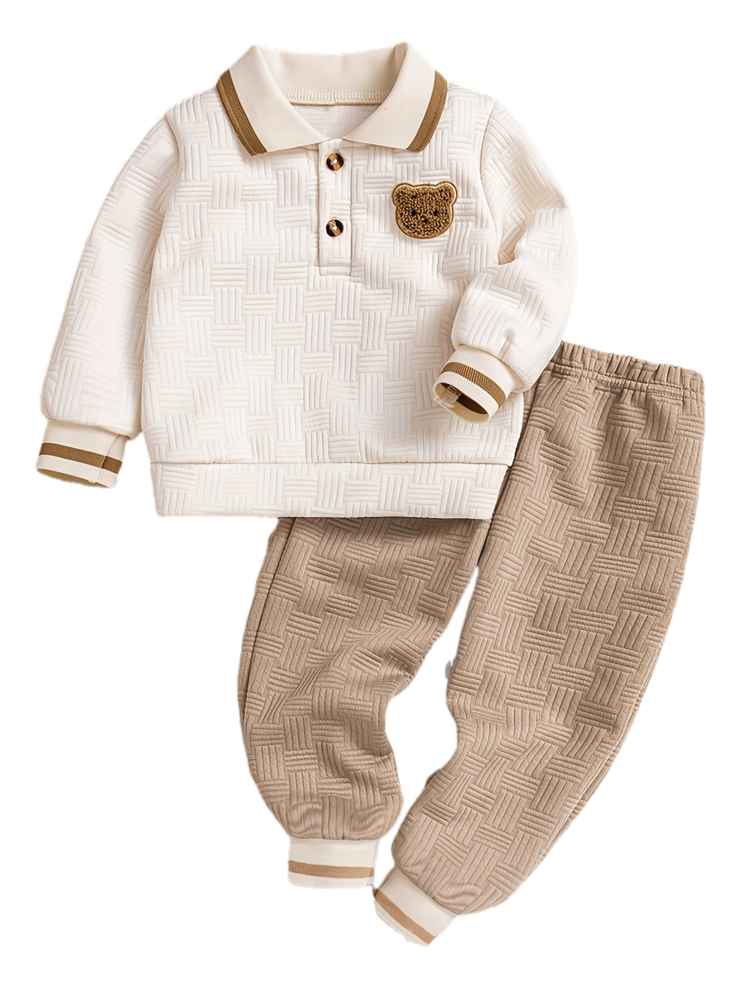 2 հատ տղաների համար նախատեսված աշուն/ձմեռ նորաձև, կողավոր, պատչվորք, սիրուն արջուկ-պանդա օձիքով, ժակարդե միագույն սվիտեր և միագույն ժակարդե տաբատ, ամենօրյա, նորաձև հավաքածու, իդեալական է բացօթյա օգտագործման համար