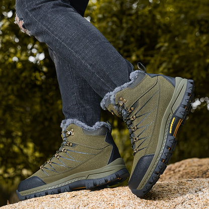 Men's Heavy-Duty Winter Hiking Boots - Mid-Calf Ankle Support, Traction TPR Sole & Rugged Tread - Cold Weather Trekking Boots for Snow, Ice, Mountain Climbing - All-Terrain Outdoor Boots for Men with Lace-Up Closure, Durable