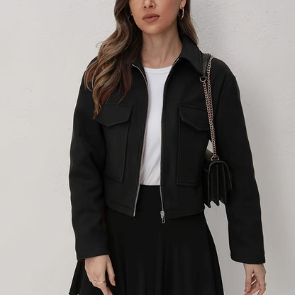 Women'S Olive Green Bomber Jacket with Zipper Front, Long Sleeves, and Pockets - Casual Style, All-Season Wear, Polyester Blend, Machine Washable, Casual Outerwear | Zippered Jacket | Polyester Blend Jacket, High Neck Hoodie/