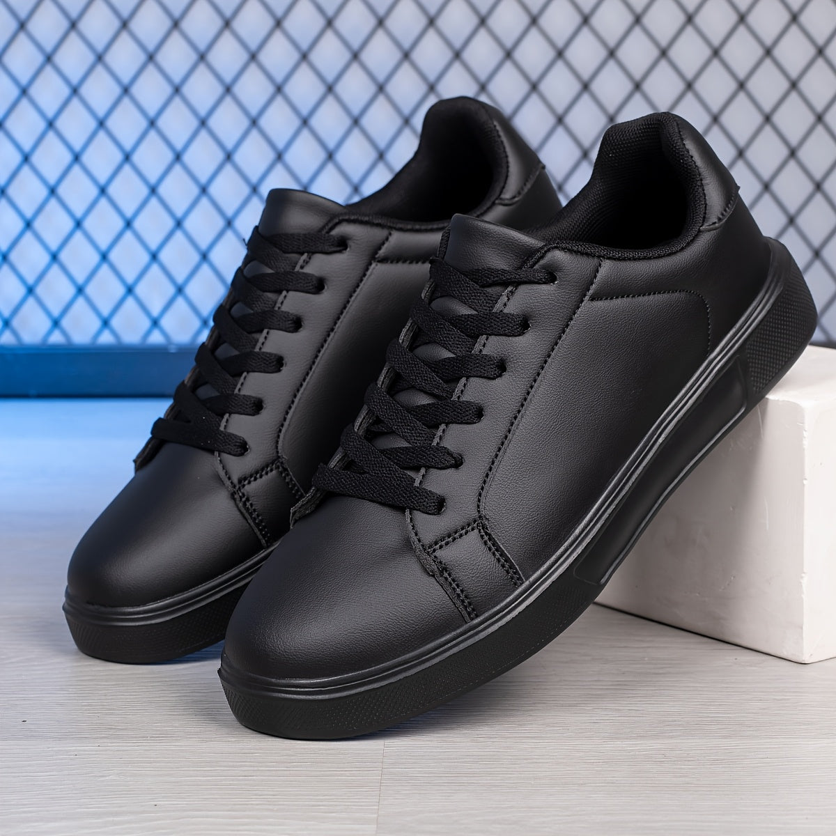 Men'S Casual Athletic Sneakers, Solid Color Low Top Lace-Up Skate Shoes with Round Toe, All-Season Fabric Inner & MD Sole, Universal Fit