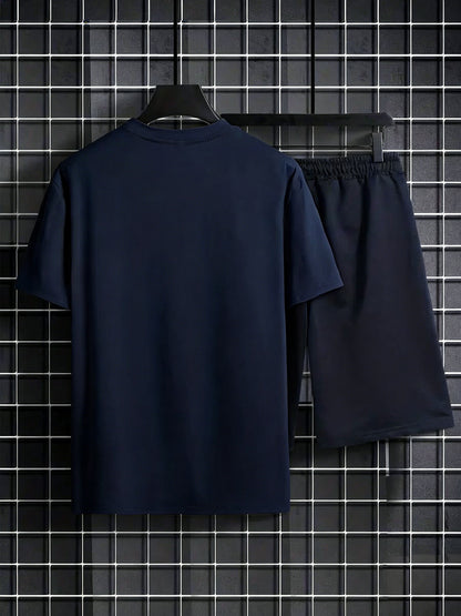 Men's Summer Short Sleeve T-Shirt and Shorts Set with Spartan Helmet P