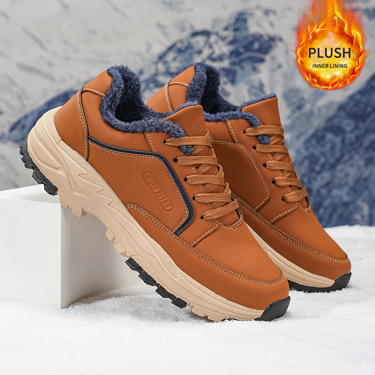 Men'S Low-Top Winter Hiking Boots - Thickened Warm Lining, Anti-Slip TPR/EVA Sole, Geometric Pattern, Faux Cover Upper, Round Toe & Lace-Up Closure for Outdoor, Streetwear, Casual - Autumn/Winter, Hiking Boots, Outdoor Footwe