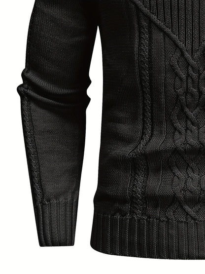 Men'S Casual Winter High Neck Turtleneck Sweater | Black Solid Color, Medium Stretch Fabric, Regular Fit, Hand Wash Only, Sleek Knitwear, Long Sleeve, Rib-Knit Detail