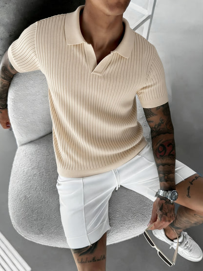 Men'S Summer Short Sleeve Polo Knit Shirt | Casual Solid Color Pullover, Suitable For Daily Wear, Outdoor Activities, And Street Style - ayq