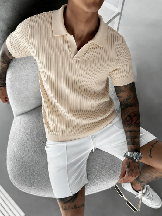 Men'S Summer Short Sleeve Polo Knit Shirt | Casual Solid Color Pullover, Suitable For Daily Wear, Outdoor Activities, And Street Style - ayq