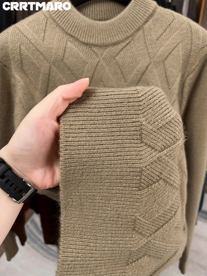 KATMARO ասեղնագործված սվիտեր տղամարդկանց համար, կլոր վզնոցով, տաք աշնանային և ձմռան համար, խիտ բրդյա, կիսաբարձր օձիքով հիմք, Shengyida-ի առօրյա տղամարդու հագուստ