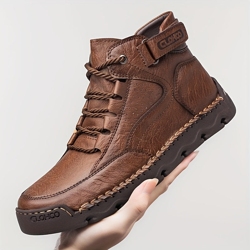 Men's Casual Ankle Boots with Warm Plush Lining, Rubber Sole