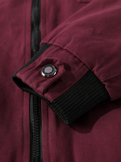 Men's Casual Bomber Jacket, Cotton Stand Collar Windbreaker Jacket With Pockets For Fall Winter
