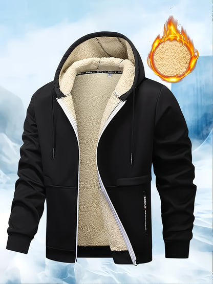 Men's Casual Warm Fleece Hooded Jacket with Zipper