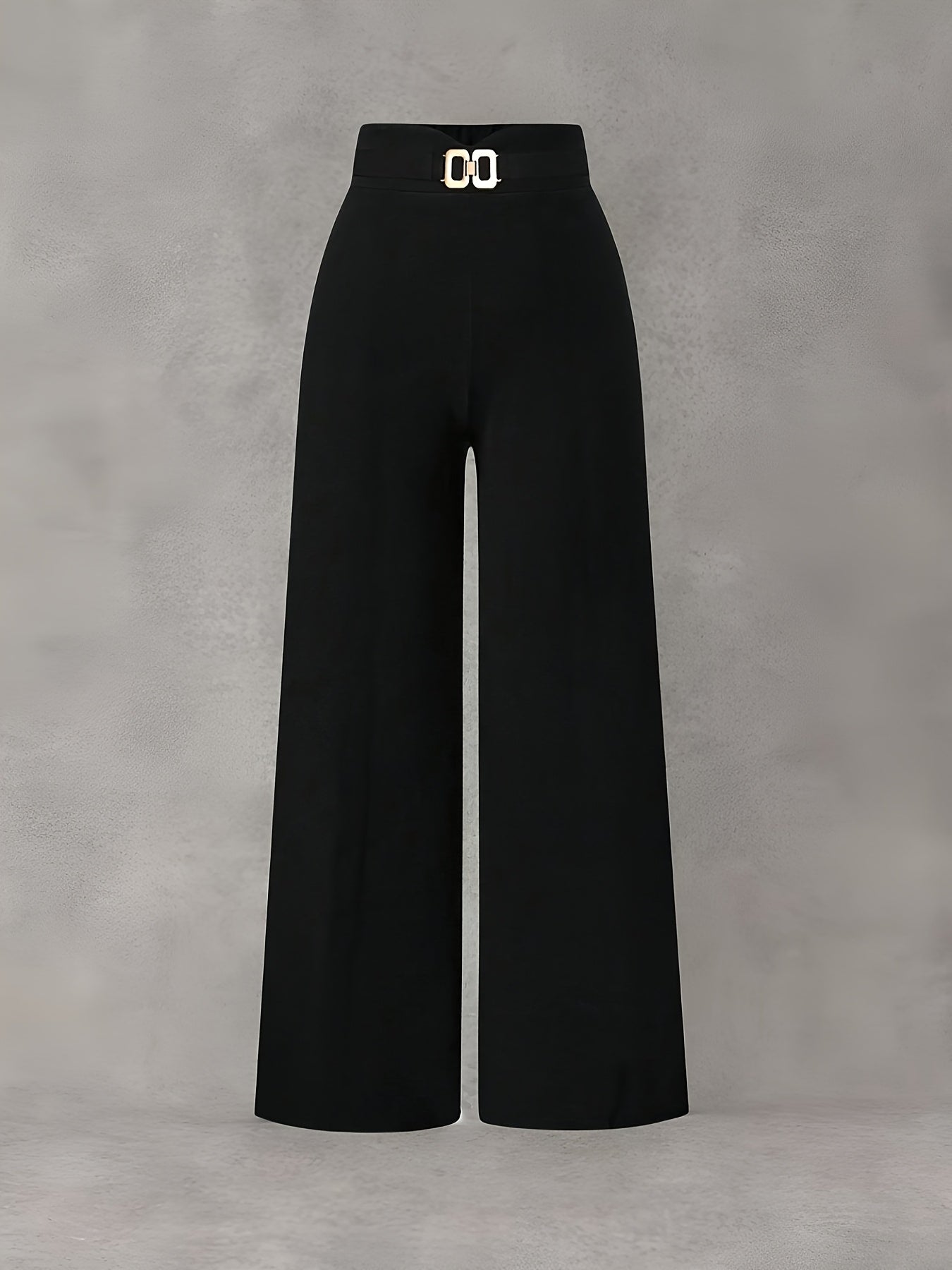 Elegant Wide-Leg Stretch Pants for Women - Solid Color, All Season