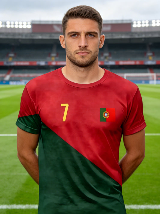 Men's Summer Casual Portugal Flag Print Number 7 T-Shirt - ayq