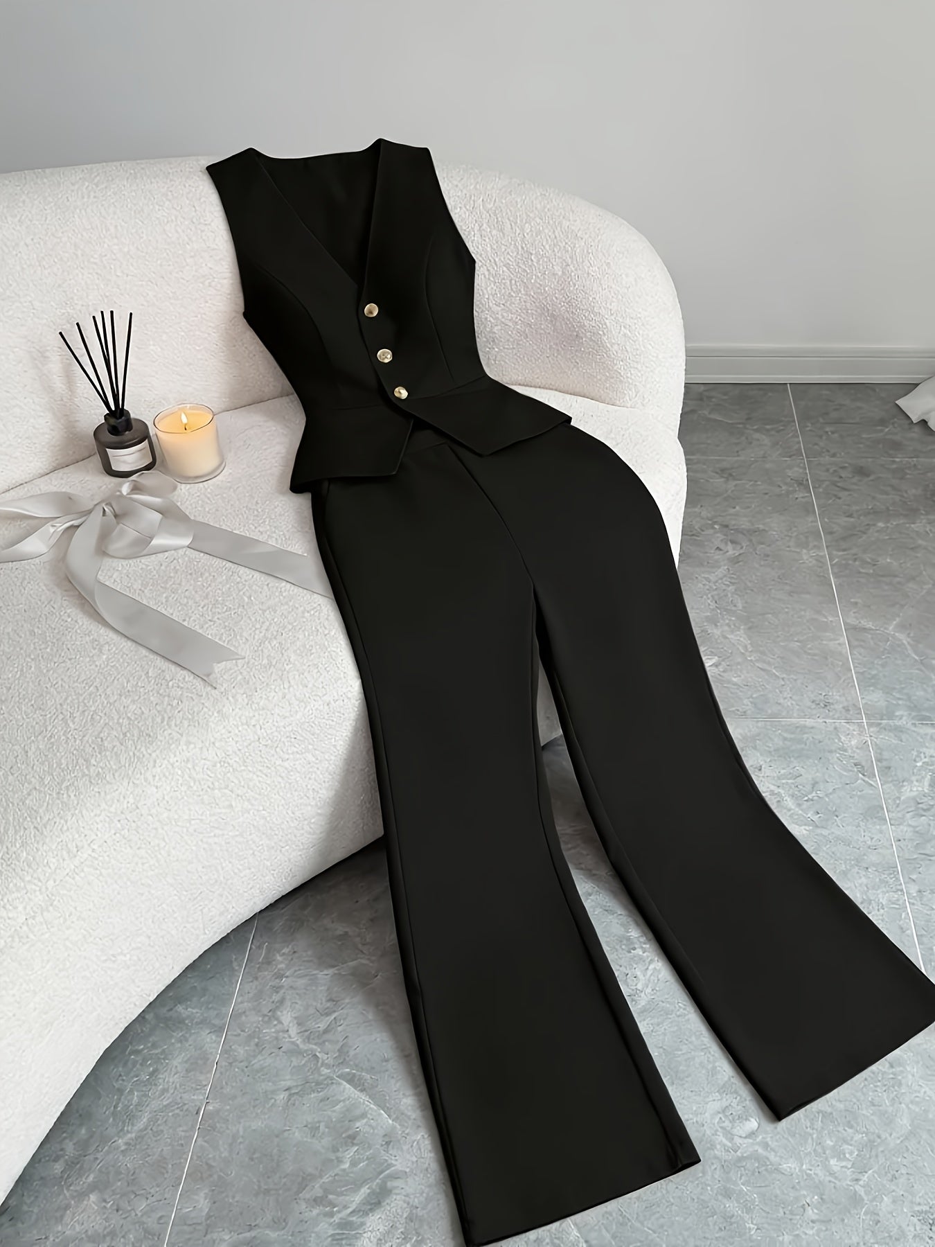 Elegant Sleeveless Top and Pants Set for Women, Business Commuter Style, Spring/summer Women's Teacher Uniform - ayq