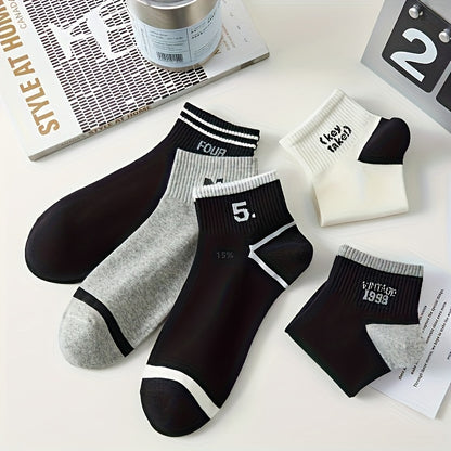 5 Pairs Of Women'S Fashion Pattern Anti Odor & Sweat Absorption Low Cut Socks, Comfy & Breathable Socks, For Daily & Outdoor Wearing, Spring And Summer