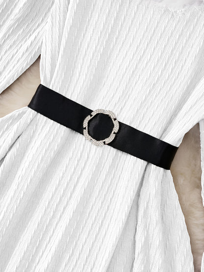 Plus Size - Plus Size, Women'S Elegant Formal Party Dress - Long Sleeve V-Neck with Adjustable Waist Belt, Flared Skirt - Elegant Evening Gown for Christmas, Galas, Weddings - Plus Size Friendly - Black Formal Attire, Formal