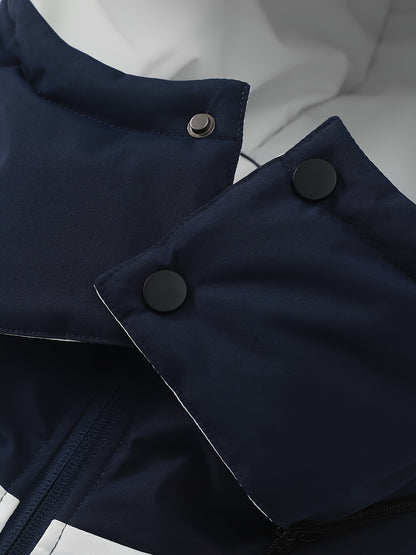 Men'S Casual Motorcycle Jacket, Warm Pilot Fashion Top 6023, 100% Polyester Hooded Collar with Alphabet Pattern, Long Sleeve Regular Fit, Non-Stretch Woven Fabric, Zipper Placket, with Pockets - 280gsm