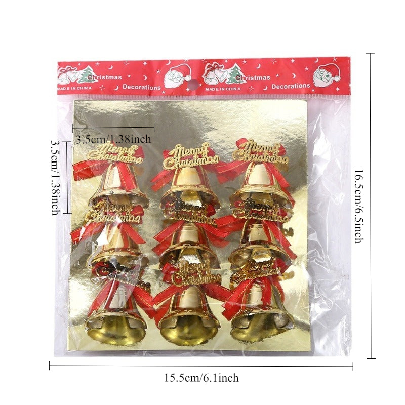 6pcs/9pcs Golden Yellow Small Bells Christmas Ornaments - Classic Golden Bell Decorations with Red Ribbon-like Hangers, Plastic Non- Tree & Wreath Bells for Xmas, New Year, Wedding, Party - & Pets (Bulk Pack), Christmas Decor