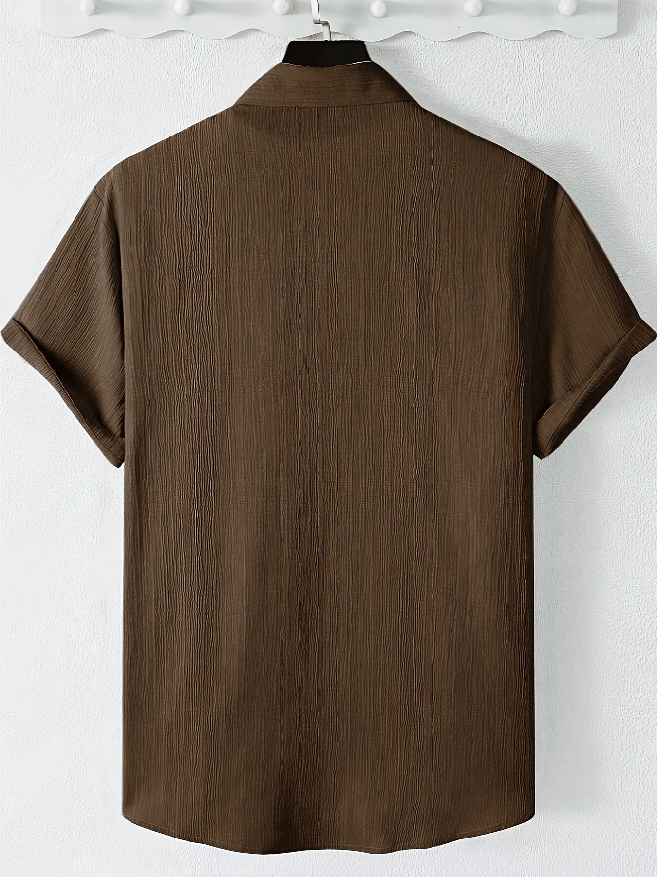 Men's Casual Button-Front Shirt with Lapel Collar, Lightweight Polyest