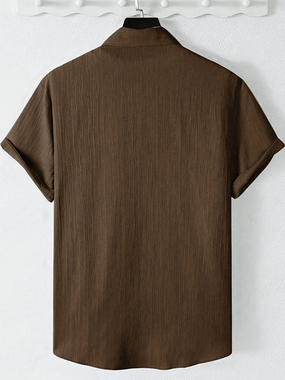 Men's Casual Button-Front Shirt with Lapel Collar, Lightweight Polyest
