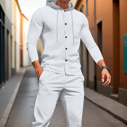 Men'S Lightweight Hooded Cardigan - Long Sleeve Sweater Jacket, Button-Front Closure, Light Grey Casual Outerwear for Office, Casual Attire - Breathable Fall/Spring Layering Essential, Sweater Cardigan, Waffle Texture, Durabl