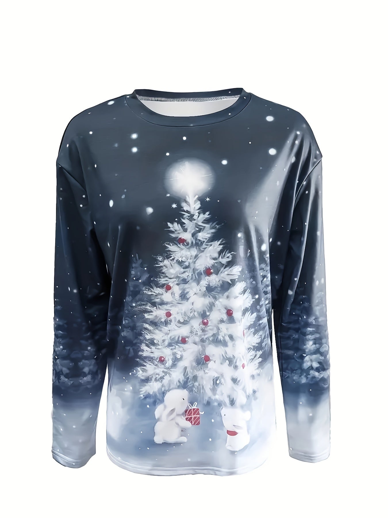 Christmas Tree Print Sweatshirt, Casual Long Sleeve Crew Neck Sweatshirt, Women's Clothing