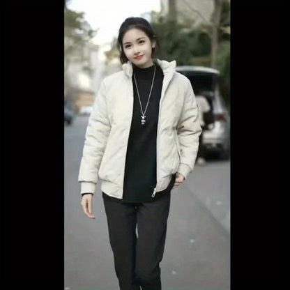 Men's Quilted Fleece Jacket with Stand Collar & Full-Zip Closure - Thick Winter Coat, Black/Brown & Warm Lining, Casual Outdoor Winter Wear for Skiing,, Cold Weather (Hand Wash/Dry Clean)