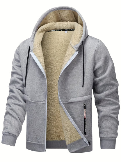 Men's Casual Warm Fleece Hooded Jacket with Zipper