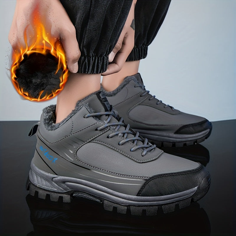 LEIJOP Men'S & Women'S Winter Snow Boots - Thermal Insulated Low-Top Hiking Boots with TPR Sole, Lace-Up Closure, All-Terrain Traction - Cold Weather Outdoor Boots for, Snowshoeing, Ice, And Rocky Terrain - Warm & Durable Pu/