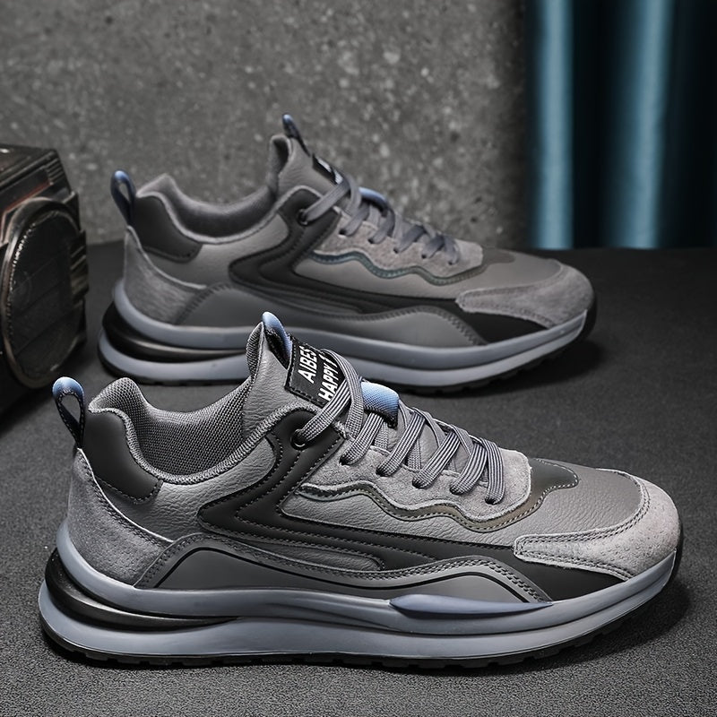 Men's Color Block Skate Sneakers - Breathable PU Low-Top Shoes