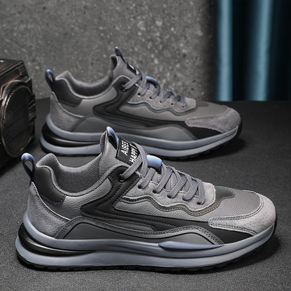 Men's Color Block Skate Sneakers - Breathable PU Low-Top Shoes