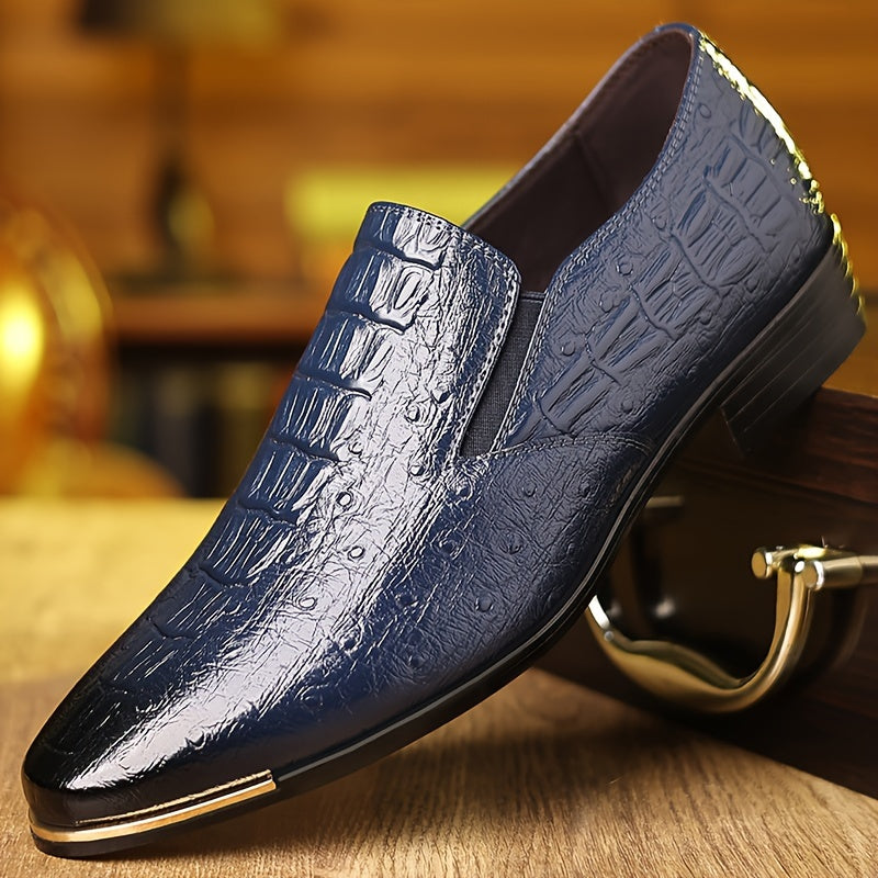 Men's Crocodile-Embossed Slip-On Brogue Business Casual Shoes
