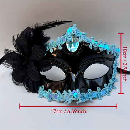 Elegant Venetian Masquerade Mask - Black & Red Feather & Jewel Decorated Party Mask for Halloween, Themed Dinners, Cosplay - Durable Plastic Design with Intricate Patterns, Halloween Costume Accessory, Themed Event Accessory,