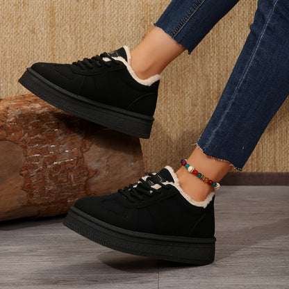 Women's Cozy Fleece-Lined Winter Sneakers - Thick Sole, Non-Slip, Lace-Up Casual Shoes for Outdoor Comfort