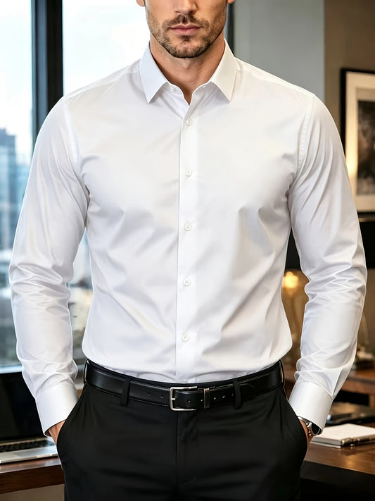 Men's Long Sleeve Business Shirt, Lightweight Breathable Polyester