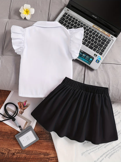 Girls' Summer Dressy 2-Piece Set with Flutter Sleeve Top & Skirt