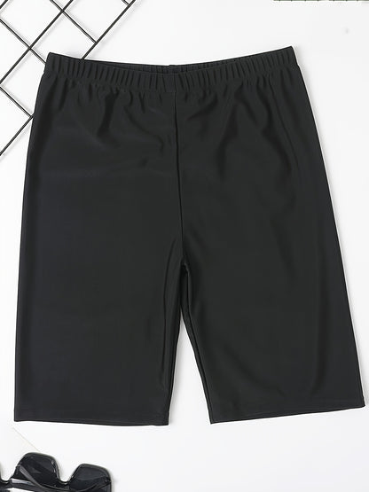 Women'S Summer Cycling Shorts, Polyester 95% Spandex 5% Knit Fabric, Solid Color, Medium Stretch, Short Length, Casual Wear, Non-Waterproof, 180g/m² - Black