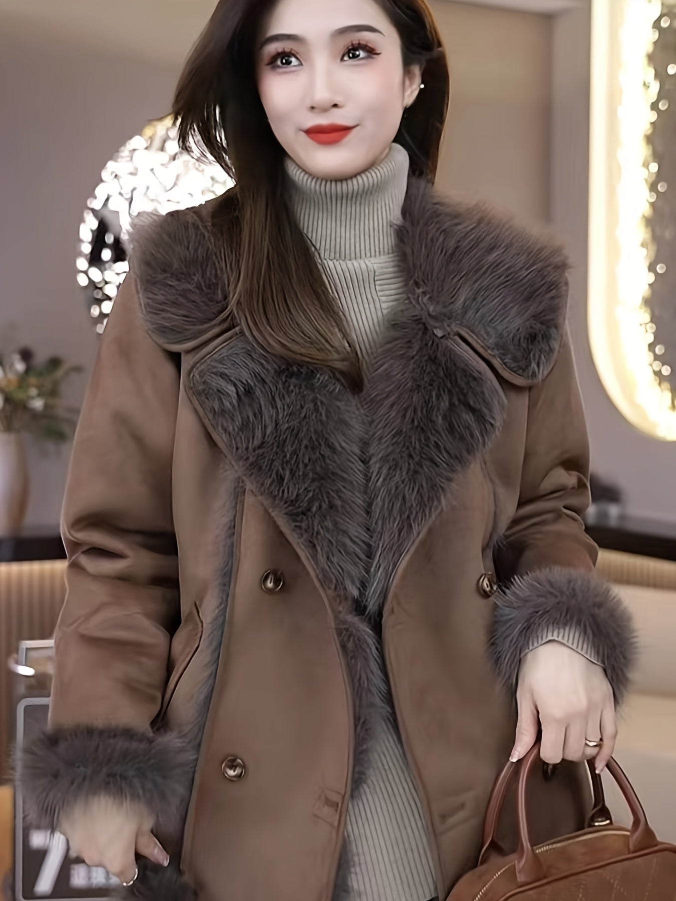 Women'S Winter Coat - Elegant Fur-like Exterior, Luxury Cold Weather Jacket, Easy-Care Outerwear for Everyday & Formal Events, Sophisticated Women'S Outerwear, Ladies Winter Coats, Formal Event Attire, Plush Texture, Durable