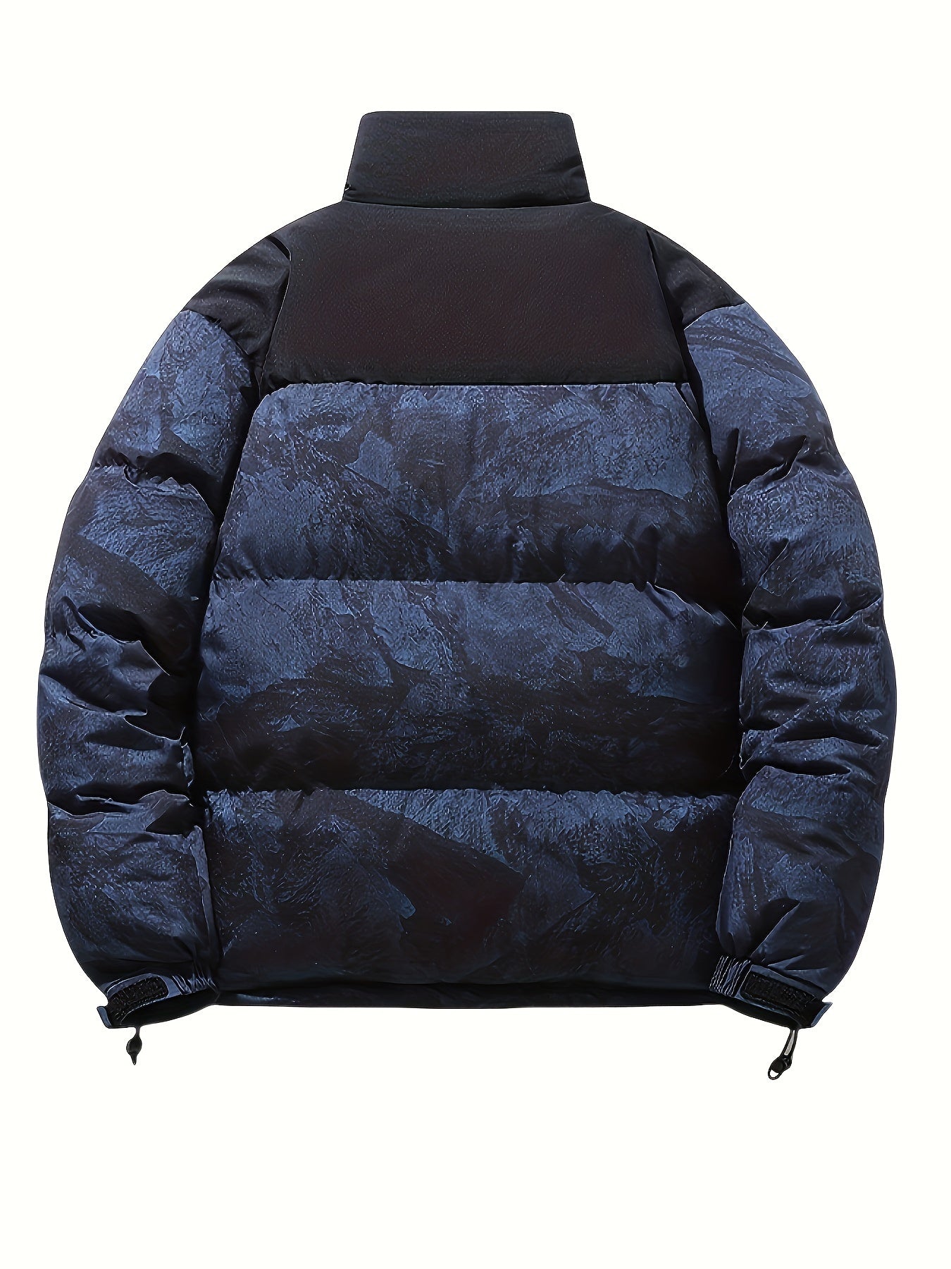 Men's Winter Jacket Windproof Coat with Stand Collar & Camo Marbled Pattern (Black/White/Grey) - Thickened Padded, Full-Zip Closure, for Skiing,, Outdoor Activities - Cold Weather Survival