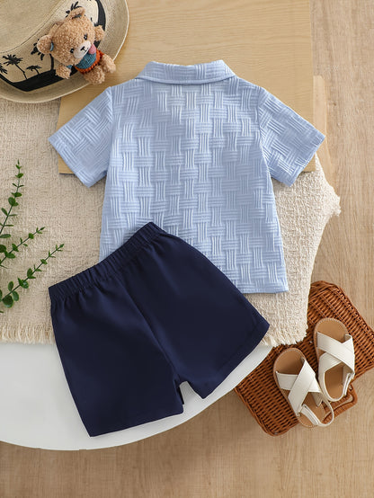 Baby Boy Spring/Summer 2-Piece Shirt & Shorts Set with Bear Applique