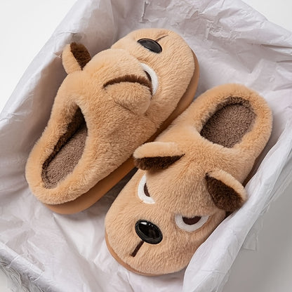 Unisex Warm Fleece Slippers with 3D Puppy Design for Winter