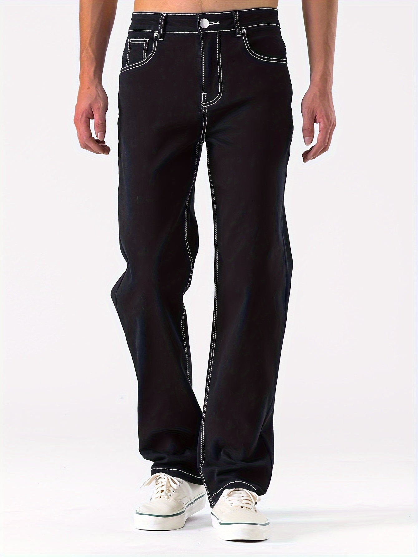 Men's Casual Slim Fit Stretch Jeans, Chic Street Style Distressed Denim Pants